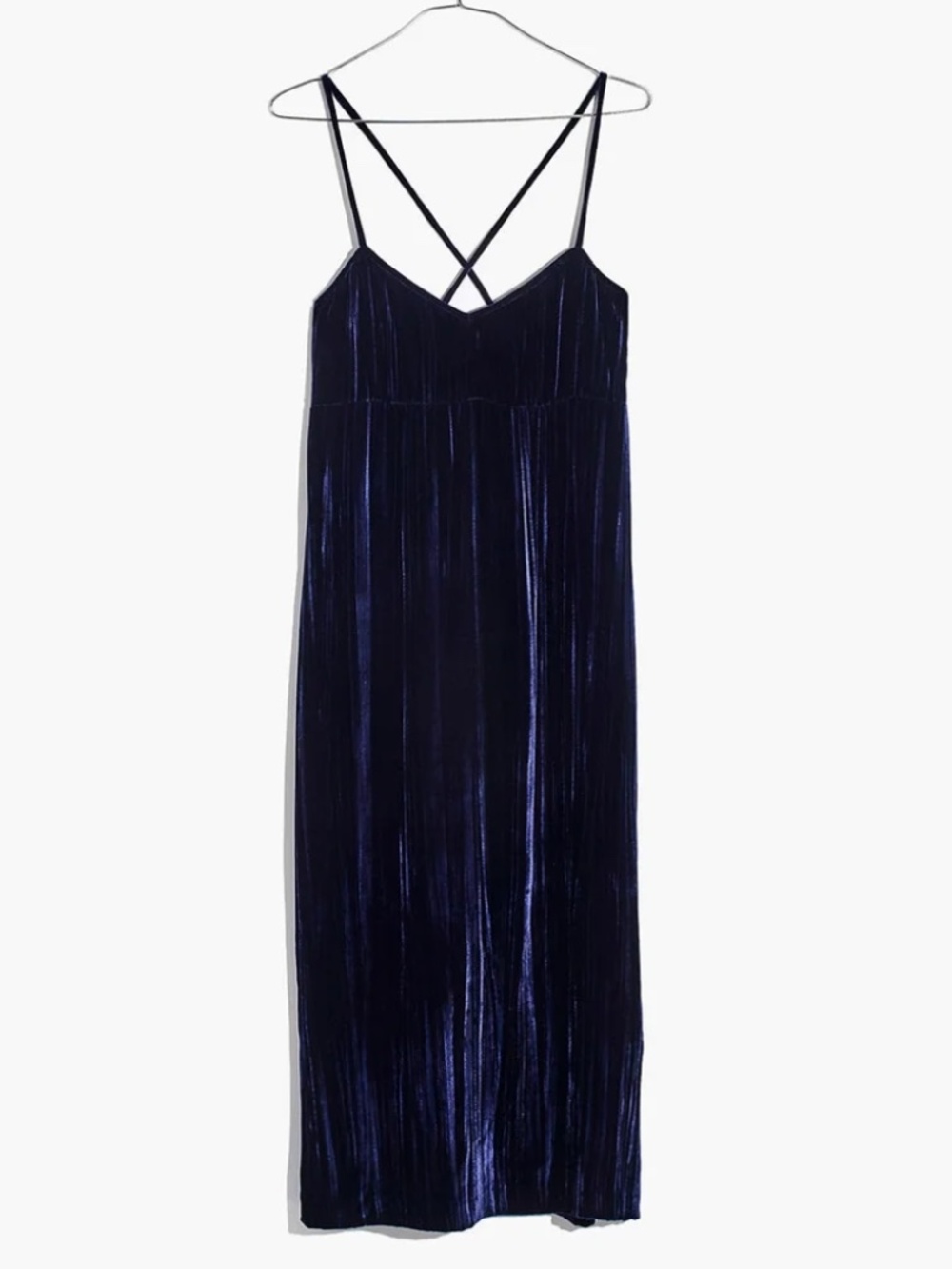 Madewell Silk Blend Crushed Velvet Slip Dress in Nightfall Blue - EUC